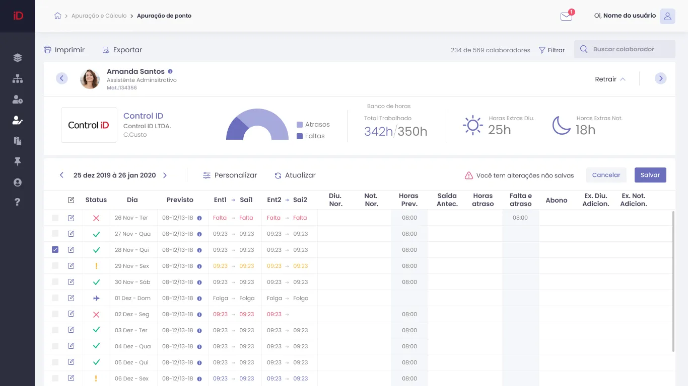 Sistema de ponto online RHiD - Espelho de ponto com controle de ponto pelo celular, marcações e cálculo automático de horas extras